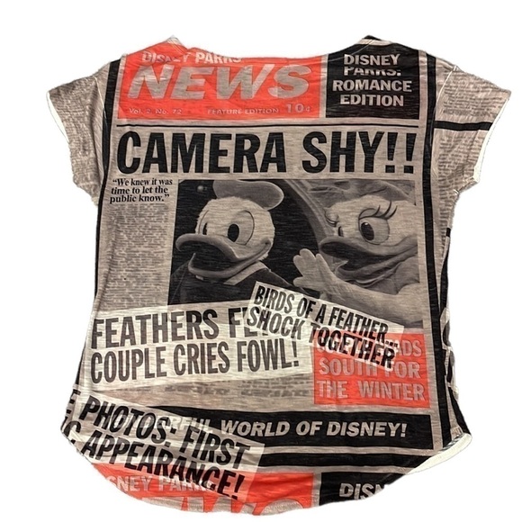 DISNEY Parks My True Love Mickey and Minnie Newspaper Print Shirt Women's - Picture 7 of 9